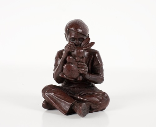 Faile - Bunny Boy Sculpture - Bronze - Deep Cherry Patina