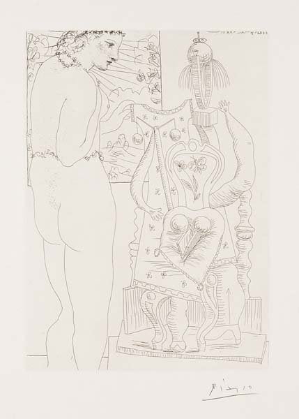 Modele et sculpture surrealiste (Model and Surrealist Sculpture), plate 74, from La suite Vollard (Bloch 187; Baer 346)