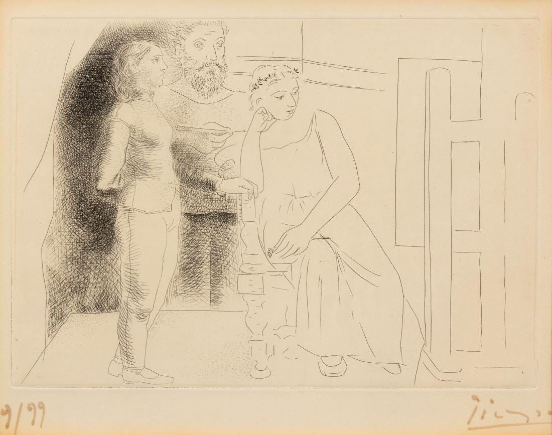 Peintre entre deux modeles from Le Chef-d'oeuvre inconnu (Bloch 83)